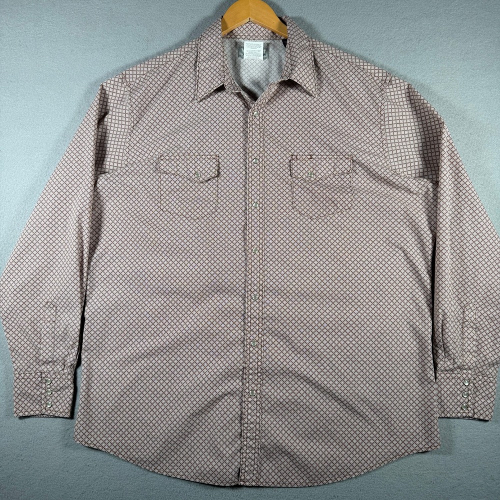 Wrangler Wrancher Mens 2XT Brown Geometric Pearl Snap Western Shirt 112323672